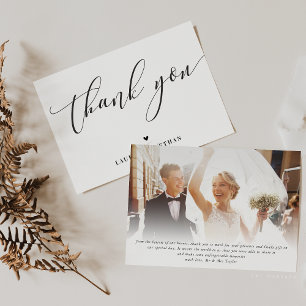 Invitation MERCI photo mariage élégant noir et blanc