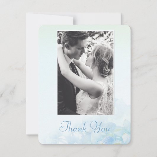 Invitation Merci photo mariage hydrangea bleu vert (Devant)