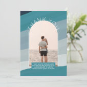 Invitation Merci PHOTO TURQUOISE contemporain à rayures (Debout devant)