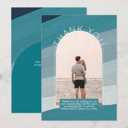 Invitation Merci PHOTO TURQUOISE contemporain à rayures