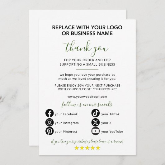 Invitation Merci PME pour votre commande (Devant / Derrière)