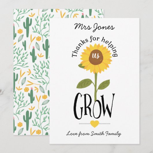 Invitation Merci pour m'aider à développer le bon de titulair (Devant / Derrière)