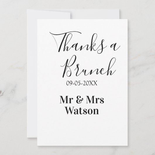 Invitation Merci pour un brunch après mariage nom date simple (Devant)