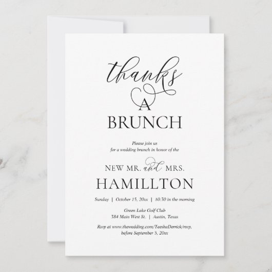 Invitation Merci pour un Brunch, Fête de Fugue de Mariage (Devant)