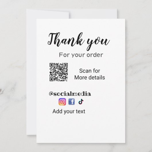 Invitation Merci pour votre commande ajouter q r coordonnées (Devant)