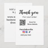 Invitation Merci pour votre commande ajouter q r coordonnées (Devant / Derrière)