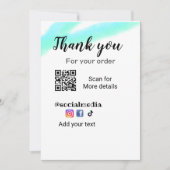 Invitation Merci pour votre commande ajouter q r coordonnées  (Devant)