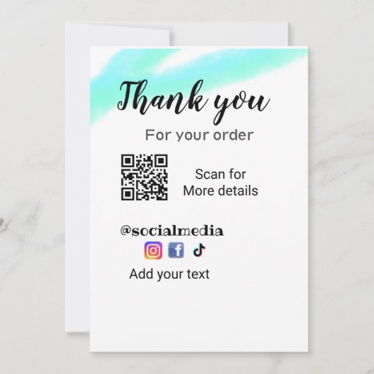 Invitation Merci pour votre commande ajouter q r coordonnées  (Devant)