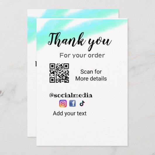 Invitation Merci pour votre commande ajouter q r coordonnées  (Devant / Derrière)