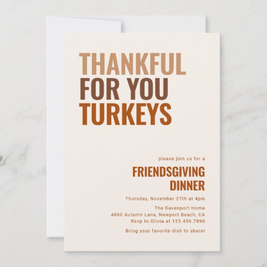 Invitation Merci Pour Vous Dîner D'Action De Dinners À Diners (Devant)