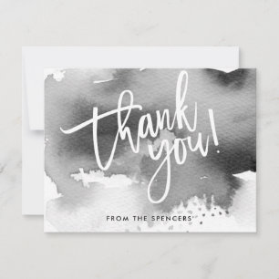 Invitation MERCI REMARQUE aquarelle en gris noir lettré