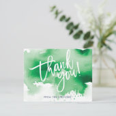 Invitation MERCI REMARQUE patelée kelly vert aquarelle (Debout devant)