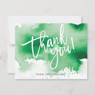 Invitation MERCI REMARQUE patelée kelly vert aquarelle