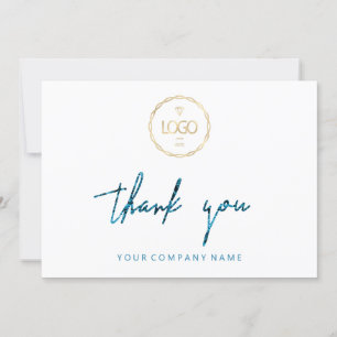 Invitation Merci Script Business Insert Card Logo Bleu