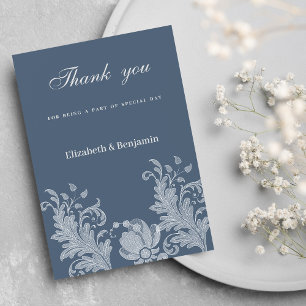 Invitation Merci simple en dentelle blanche bleue mauve