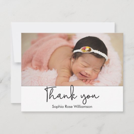 Invitation Merci simple Script Baby Girl 2 Photos (Devant)