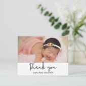 Invitation Merci simple Script Baby Girl 2 Photos (Debout devant)