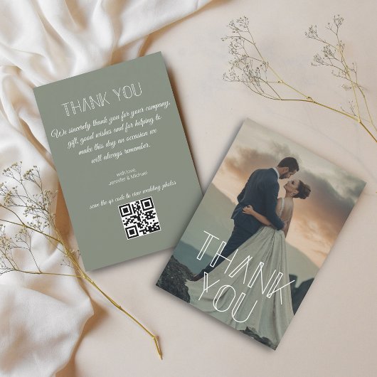 Invitation merci typographie mariage photo code qr