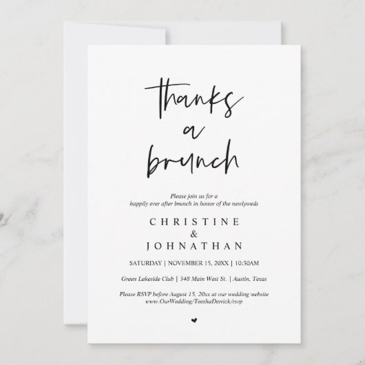 Invitation Merci un brunch, fête du mariage post (Devant)