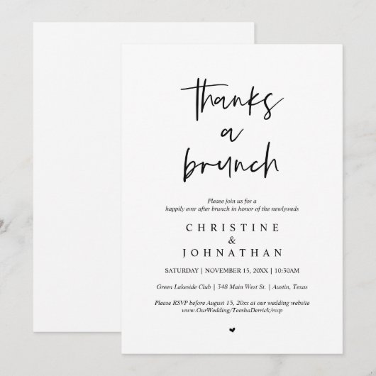 Invitation Merci un brunch, fête du mariage post (Devant / Derrière)