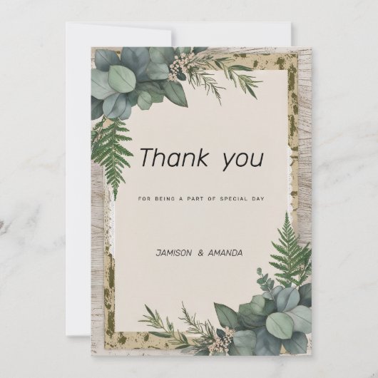 Invitation Merci végétal de l'eucalyptus rustique (Devant)