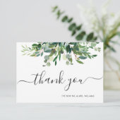 Invitation Merci vert de gomme bleue Eucalyptus (Debout devant)