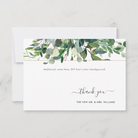 Invitation Merci vert de gomme bleue Eucalyptus (Dos)