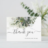 Invitation Merci vert de gomme bleue Eucalyptus (Debout devant)