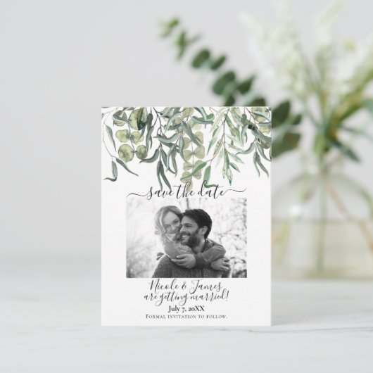 Invitation Mercredi vert Eucalyptus Sauvons la date (Debout devant)