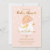 Invitation Mère & Bébé Jaune Canard Parapluie Bleu Rose (Devant)