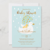 Invitation Mère & Bébé Jaune Ducky Parapluie Bleu clair (Devant)