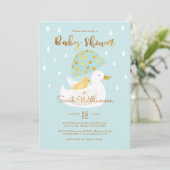 Invitation Mère & Bébé Jaune Ducky Parapluie Bleu clair (Debout devant)