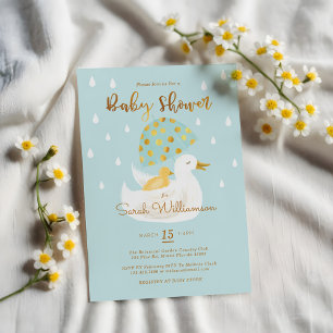 Invitation Mère & Bébé Jaune Ducky Parapluie Bleu clair