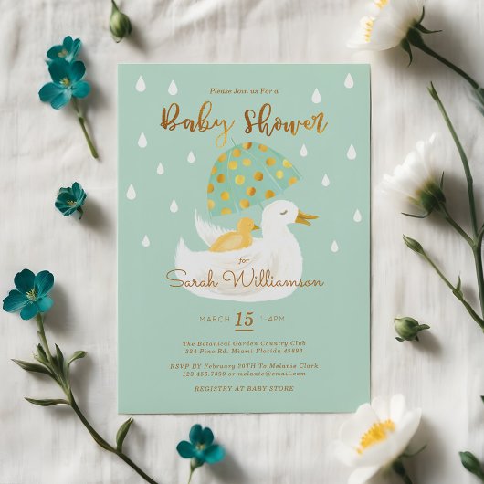 Invitation Mère & Bébé Jaune Ducky Umbrella Mint Green