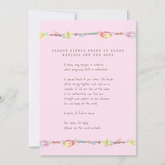 Invitation Mère bénédiction perles instructions art rose (Dos)