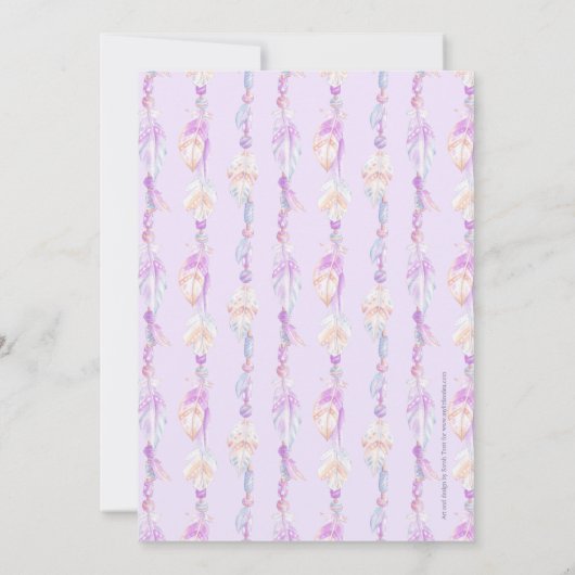 Invitation Mère bénédiction plume et perles art violet (Dos)