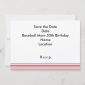 Invitation Mère de baseball 50e anniversaire Save the Date Pa (Dos)