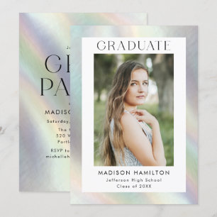 Invitation Mère de Pearl Holographic Photo Party Graduation