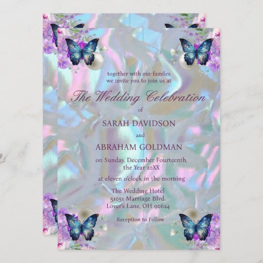 Invitation Mère de Pearl Iridescente Mariage élégant (Devant / Derrière)