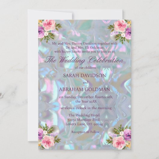 Invitation Mère de Pearl Iridescente Mariage élégant (Devant)