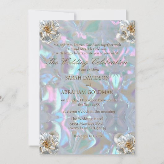 Invitation Mère de Pearl Iridescente Mariage élégant (Devant)