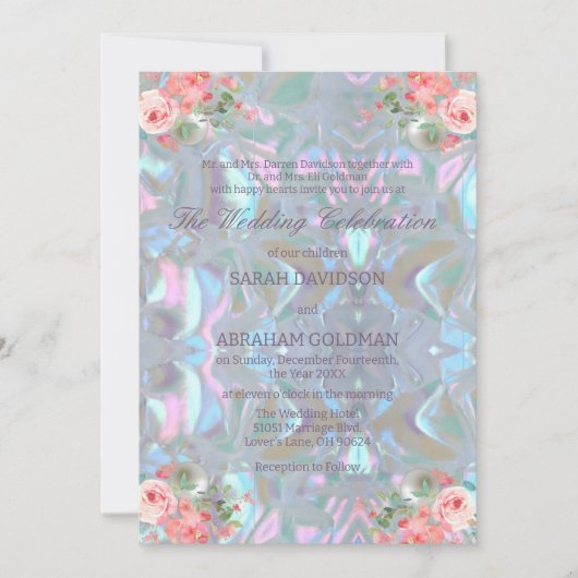 Invitation Mère de Pearl Iridescente Mariage élégant (Devant)