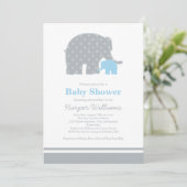 Invitation Mère Eléphant Baby shower de points gris bleu (Debout devant)