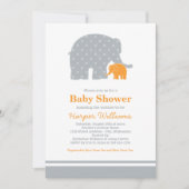 Invitation Mère Eléphant Orange Grey Dots Baby shower (Devant)
