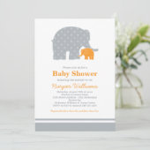 Invitation Mère Eléphant Orange Grey Dots Baby shower (Debout devant)