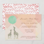 INVITATION MÈRE ET BABY SHOWER DE GIRAFE ET DE BALLON %PIPE% (Devant / Derrière)