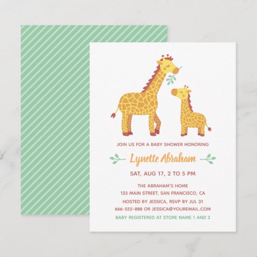 Invitation Mère et Baby shower de la petite Girafe (Devant / Derrière)