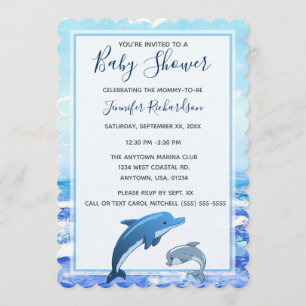 Invitation Mère et bébé Dolphin Océan thème Baby shower