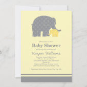 Invitation Mère et bébé Eléphant Douche Jaune et gris (Devant)