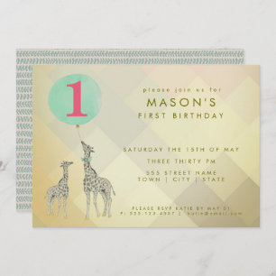 INVITATION MÈRE ET BÉBÉ GIRAFFE & BALLOON ANNIVERSAIRE
